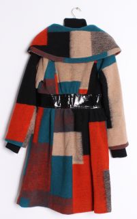 Plenty by Tracy Reese Multi Deco Cubist Tab Coat Wool Sweater Toggle