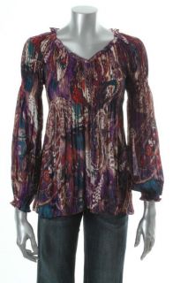 Sunny Leigh New Multi Color Printed Long Sleeve Crinkled Blouse Shirt