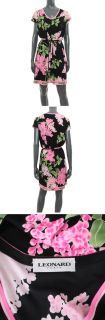 24849 Auth Leonard Black Floral Print Silk Cap Sleeve Dress 48 XXL