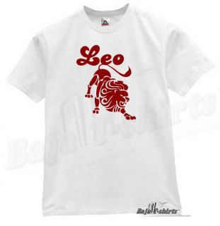 Leo Zodiac Sign T Shirt Cool Funny Retro Tee White L