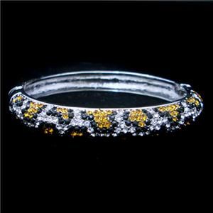 Leopard Print Bracelet Bangle Cuff w Swarovski Crystal