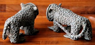 whimsical Ashanti Bronze Spotted Leopards Figures Sculptures