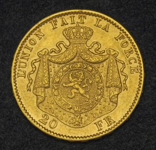 1877 Belgium Leopold II Beautiful 20 Francs Gold Coin 6 42gm