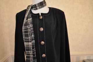 Leslie Fay Womens Suit White Black Jacket Skirt Set Size 16 Washable