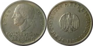 Elf Germany Weimar Republic 5 Mark 1929 A Lessing