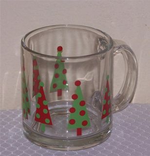 Libbey Glass 4 Christmas Tree 13oz Glass Coffee Mugs