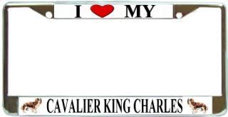 King Charles Love My Dog Photo Chrome Metal License Plate Frame Holder