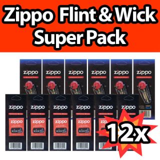 12 Zippo Lighter Wick Flint Genuine Value Pack 6X Wicks 6X Flint Set