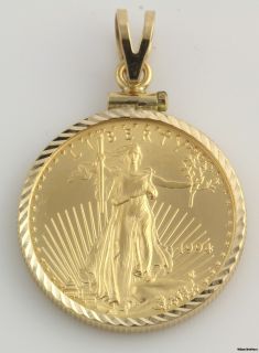 American Eagle Coin Pendant   22k Gold Coin 14k Frame Liberty Genuine
