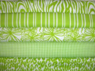 10 FQs Lime Green Zebra Stripes Flowers Checks Cotton Quilt Fabric Fat