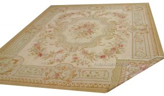 8x10 Pastel Aubusson Area Rug Subtle French w Rose Medallion Handwoven