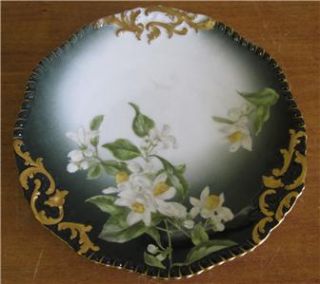 Antique TV Limoges Plate Daffodils Heavy Gold Trim Mark 5 & 11