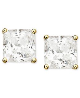 CRISLU Earrings, 18k Gold Over Sterling Silver Princess Cut Cubic