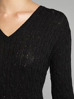 Lauren by Ralph Lauren Kriseta cable knit v neck dress Grey   