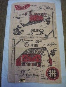 Vintage Linen Tea Towel Pennsylvania Dutch Barns