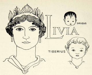 1947 Lithograph Livia Drusilla Julia Augusta Sons Tiberius Nero