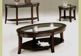 Cappuccino Wood Coffee Table Set End Tables Glass Top