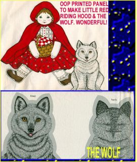 Fabric Panel Make One Little Red Riding Hood The Wolf Basket Cape Doll