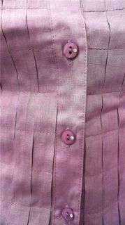 Lino USA Ladies Womens L Linen V Neck Button Down Top Purple Pleat