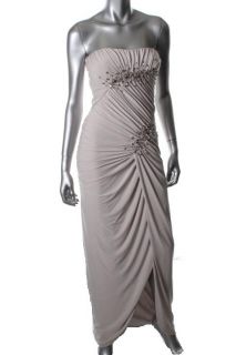 LM Collection by Mignon New Tan Long Sweetheart Jeweled Front Formal