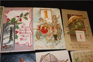 Lot of 18 Vintage Postcards New Years Day Model T Automobiles Early