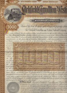 Litchfield Carrollton Western Railroad $1000 Bond 1886