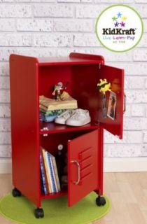 KidKraft Medium Kids Wood Storage Locker w Wheels Red 14322