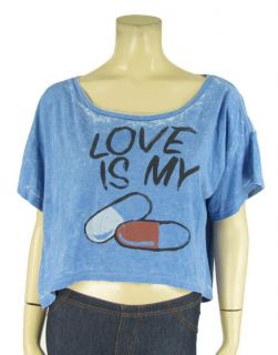 Local Celebrity Blue Crop Tee Sz s Love Is My Drug Graphic Shirt T