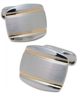 Geoffrey Beene Cufflinks, Domed Rectangle in Brushed Rhodium With Gold