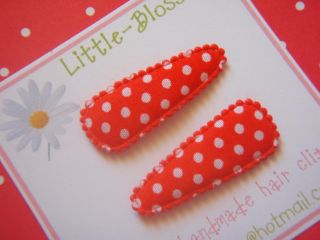 Red Spot Duo Pair of Non Slip Baby Hair Clips Handmade Made to Match