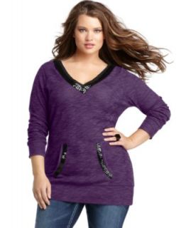 Seven7 Jeans Plus Size Top, Long Sleeve Printed Embellished   Plus