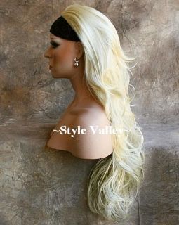 Blonde 3/4 Fall Hairpiece Half Wig Long Wavy Light Blond Hair Piece