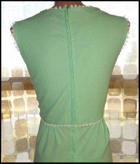 Vtg 70s Mint Green Amazingly Long Maxi Dress Floor Sweeping Crochet