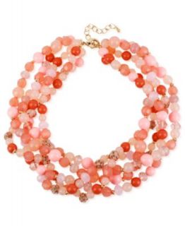 Charter Club Necklace, Gold Tone Pink Bead Frontal Necklace