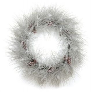 This artificial snow covered long needle pine wreaths make a beautiful