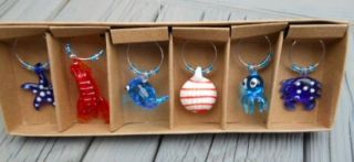 Lobster Wine Charms Blown Glass Sea Creature Nautical Colorful Drink