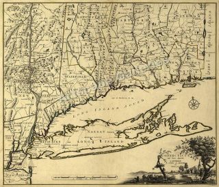 1777 Map of Connecticut Long Island Manhattan 24x28