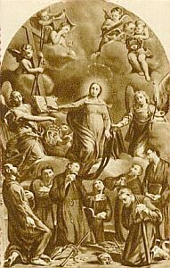 22kb jpg detail from a 1940s Italian holy card of the Seven Founders