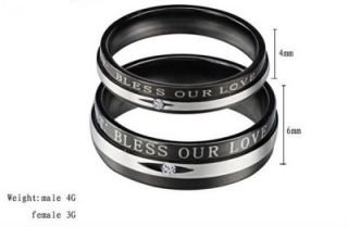 Stainless Steel Wedding Band Bless Love Engraved w/GEM Couple Rings