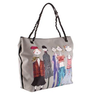 Love Moschino Woman Shopping Bag Satin Taupe Girl Print WLL0209 New