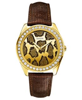 GUESS Watch, Womens Bronze Tone Textured Leather Strap 41mm U0056L2