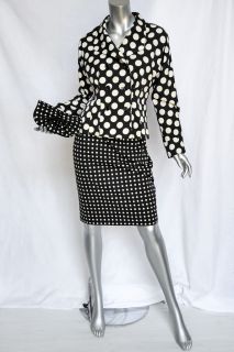 Yves Saint Laurent Black White Polka Dot Skirt Suit Jacket Clutch 3 PC