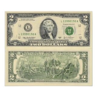 Two Dollar Bill Federal Reserve Note Back & Front Poster