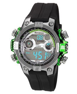 Armitron Watch, Mens Digital Black Polyurethane Strap 43mm 40 8251GRN