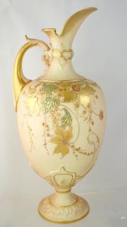 Large Royal Worcester Porcelain Gilt Floral Ewer Pitcher 1897