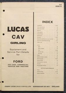 LUCAS   CAV   GIRLING Confirmed Specifications & Service Part Details