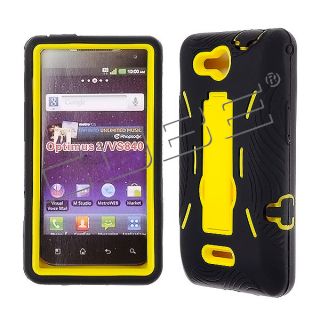 For LG Lucid VS840 Case Cover Hybrid Black Yellow Kickstand AA 001C