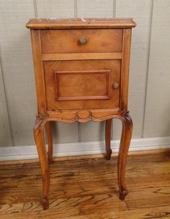 French NIGHTSTAND ~ Antique Carved Lamp Table Louis IV Marble Walnut