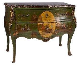 Antique Louis XV Style Chinoiserie Bombe Commode Chest