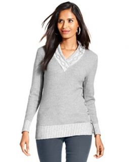 Style&co. Petite Sweater, Long Sleeve V Neck Marled Knit